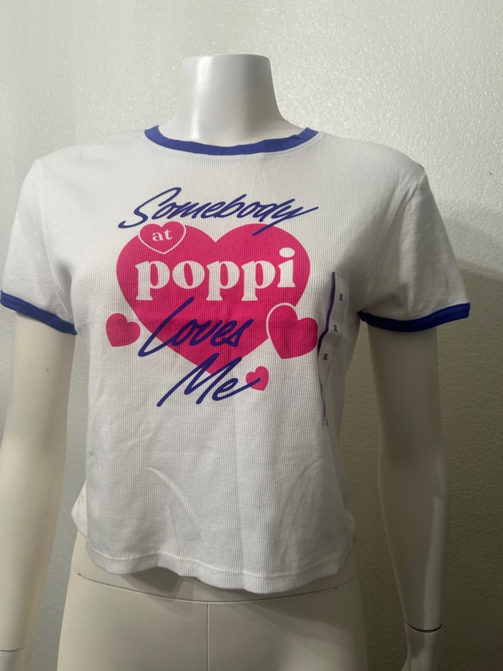 Limited Edition Somebody at Poppi Loves Me White Ringer Tee - Pink & Blue